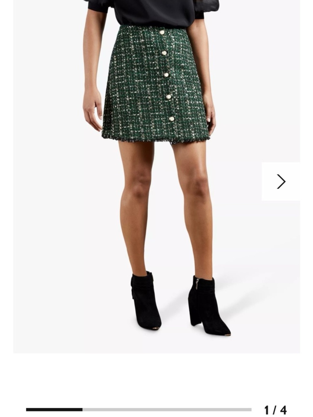 Ted Baker Emerald Green Tweed Button-Front Mini Skirt size 3 us 8-10